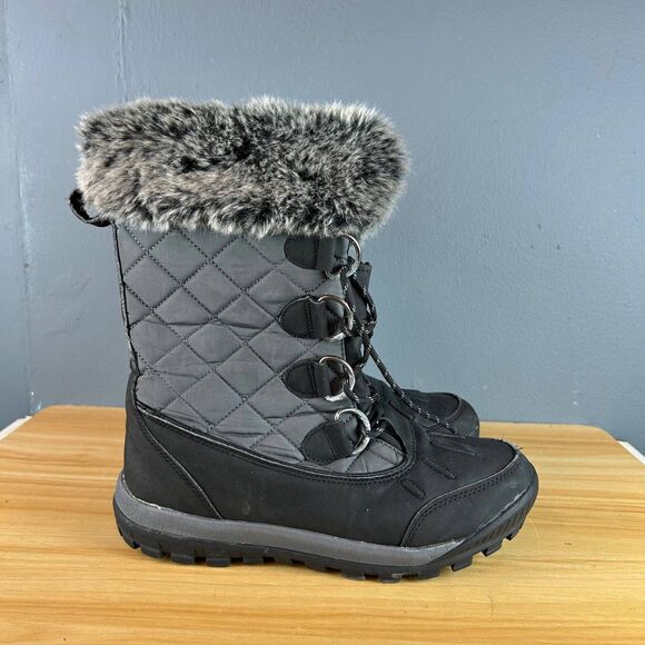 Bearpaw Women's 10 Black & Gray Faux Fur Winter Snow Boots Lace-Up Mid Calf - Picture 1 of 7